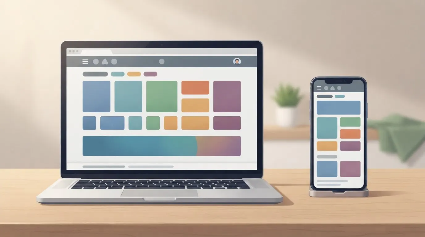 Neutral desktop and mobile devices representing browser-based casino access