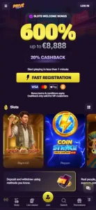 Prive Casino website shown in a mobile browser